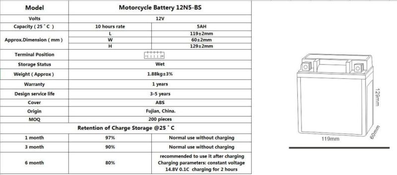 TCS Gel Maintenance Free Motorcycle  Battery 12N5-BS