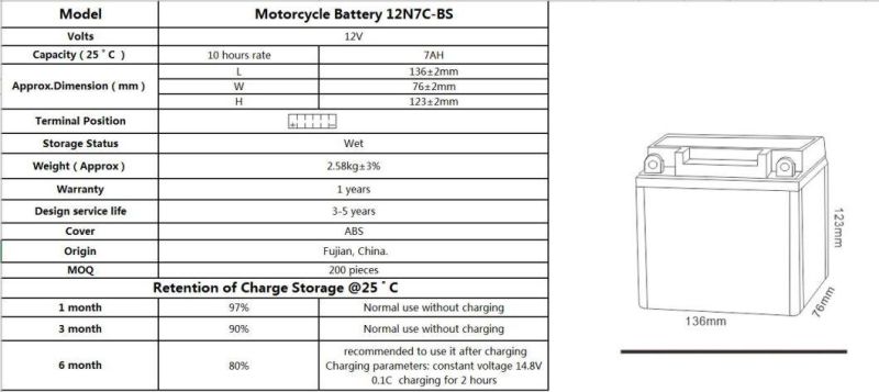 TCS Sealed Maintenance Free  Motorcycle Battery  12N7C-BS