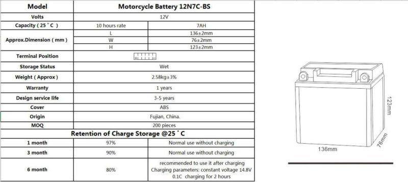 TCS Sealed Maintenance Free Motorcycle Battery 12N7C-BS