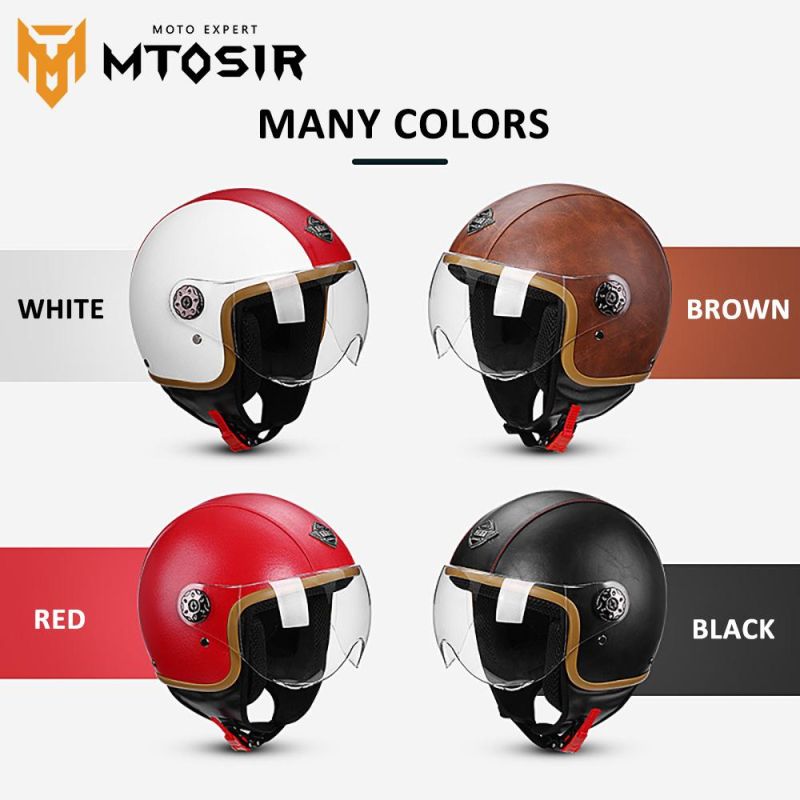 Mtosir Motorcycle Half Face Helmet Universal Four Seasons Multi-Colors Leather Motorcycle Accessories Adult Full Face Flip Helmet Motorcycle Helmet