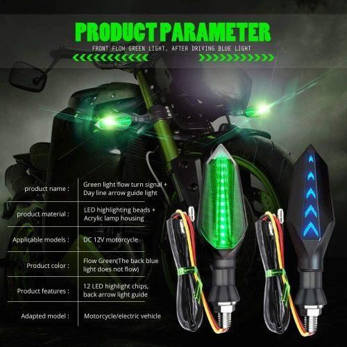 Universal Motorcycle LED Turn Signal Lights Double Color Front Rear Indicator Indicator Lights Green Flowing and Blue Daytime Running Lights Waterproof 12V