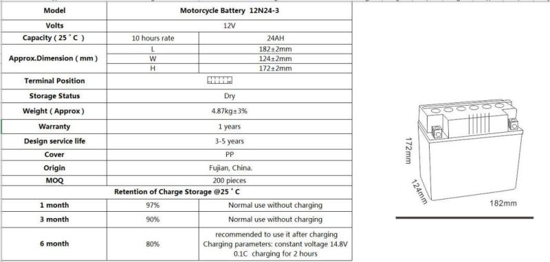 TCS Dry Charged Lead Acid Motorcycle Battery 12N24-3