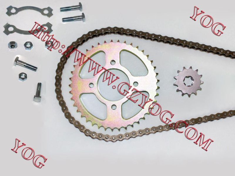Yog Motorcycle Spare Parts Chain and Sprocket Transmission Set Dy100 Cg125 Bajajpulsar135