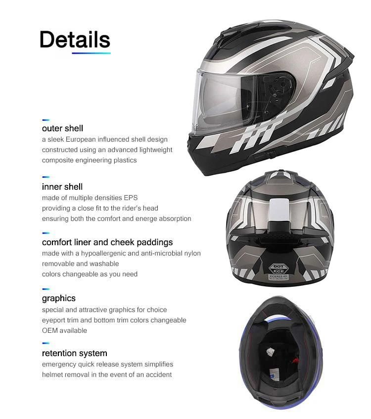 ECE DOT Full Face Helmen Motorcycle Helmet with Double Visor ABS