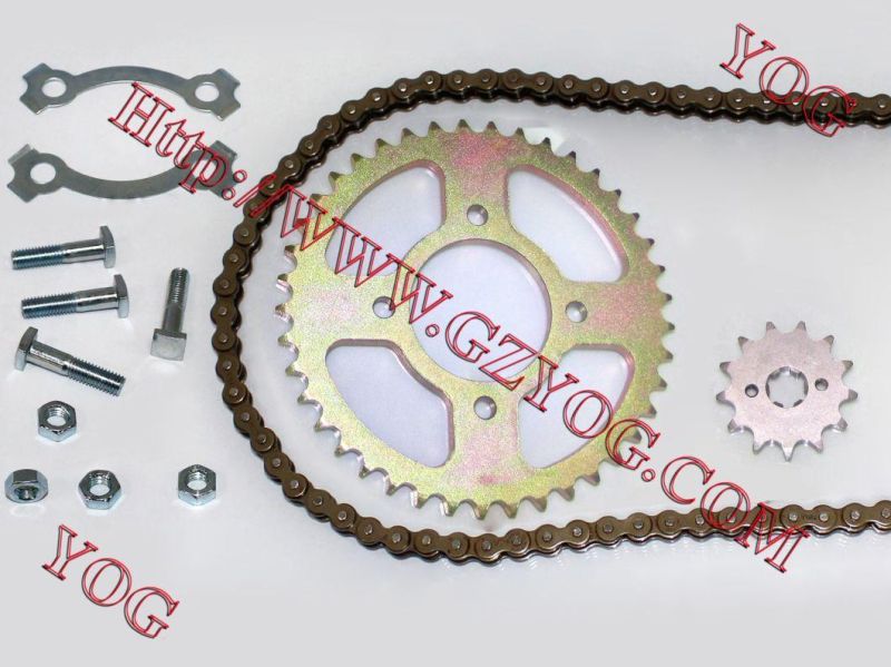 Yog Motorcycle Spare Parts Chain and Sprocket Transmission Set Dy100 Cg125 Bajajpulsar135