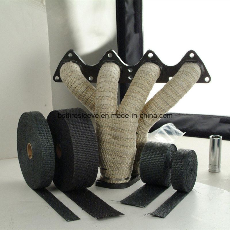 China Factory Muffler Hose Insualting Heat Proof Protection Black Tan White Color Heat Tape Glass Fiber Exhaust Pipe Wrap Kit
