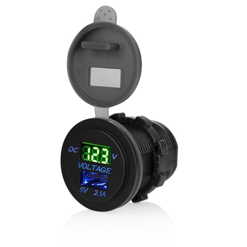 USB Charger Socket Adaptor Power Outlet with LED Voltmeter 12V