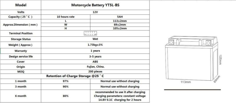 High Quality Battery for 12v 5ah Sealed Maintenance Free Gel Motorcycle Battery