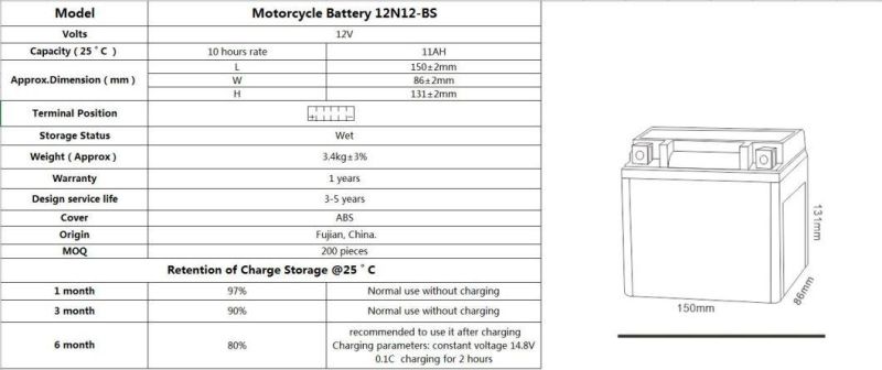 High Quality Battery for 12v 11ah Sealed Maintenance Free Gel Motorcycle Battery