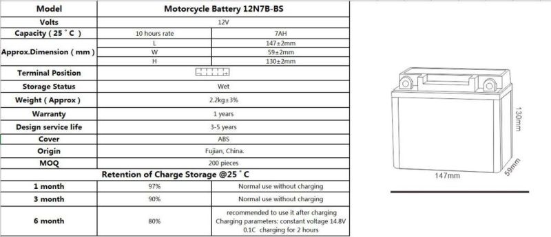 High Quality Battery for 12V 7AH TCS Sealed Maintenance Motorcycle Battery