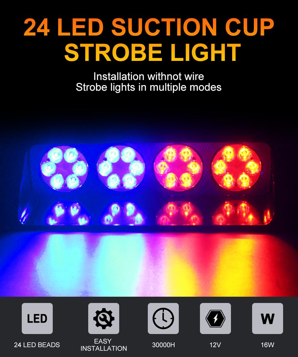 24 LED Light Car Lights 72W Dash Windshield Beacon Hazard Flasher Warning Flashing Lamp Car Emergency Strobe Light