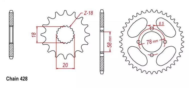 Custom Motorcycle Parts Gn 125 Sprocket and Chain Kit for Suzuki