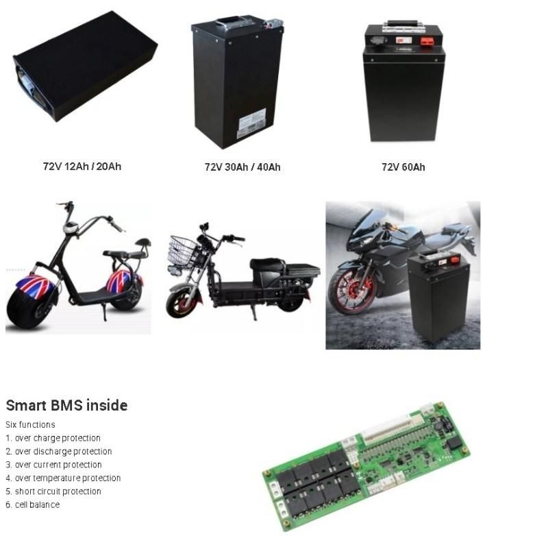 Factory Rechargeable 60V 72V 40ah Lithium Ion Battery Pack for E-Bike