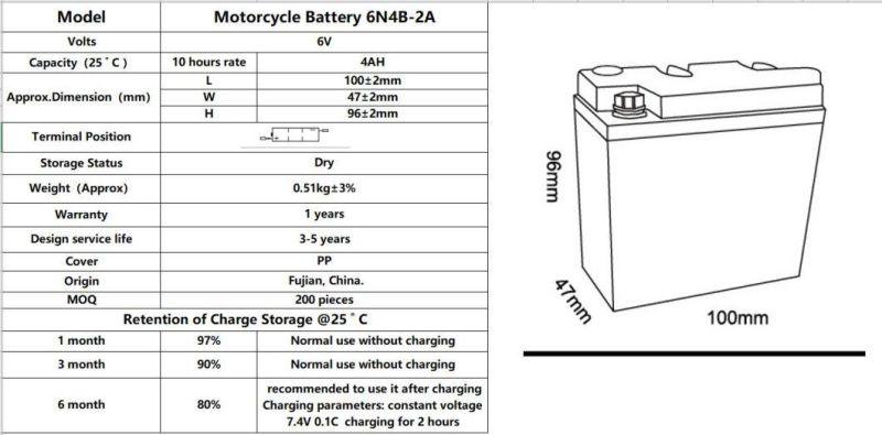 TCS Dry Charged Lead Acid Motorcycle Battery 6N4B-2A