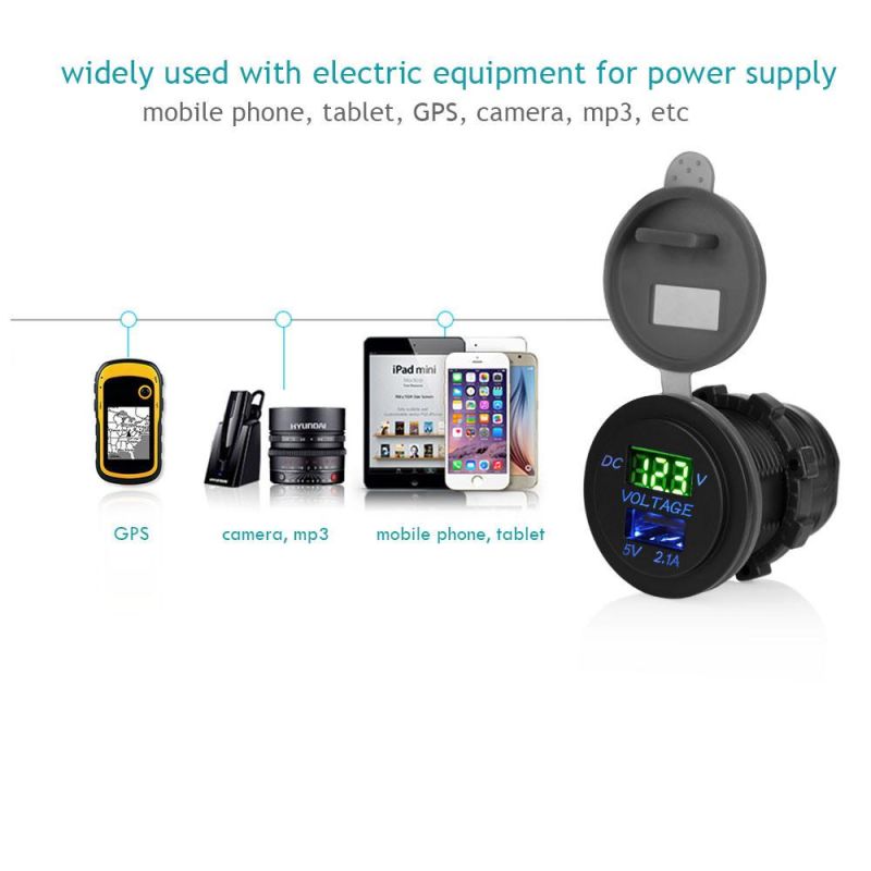 USB Charger Socket Adaptor Power Outlet with LED Voltmeter 12V