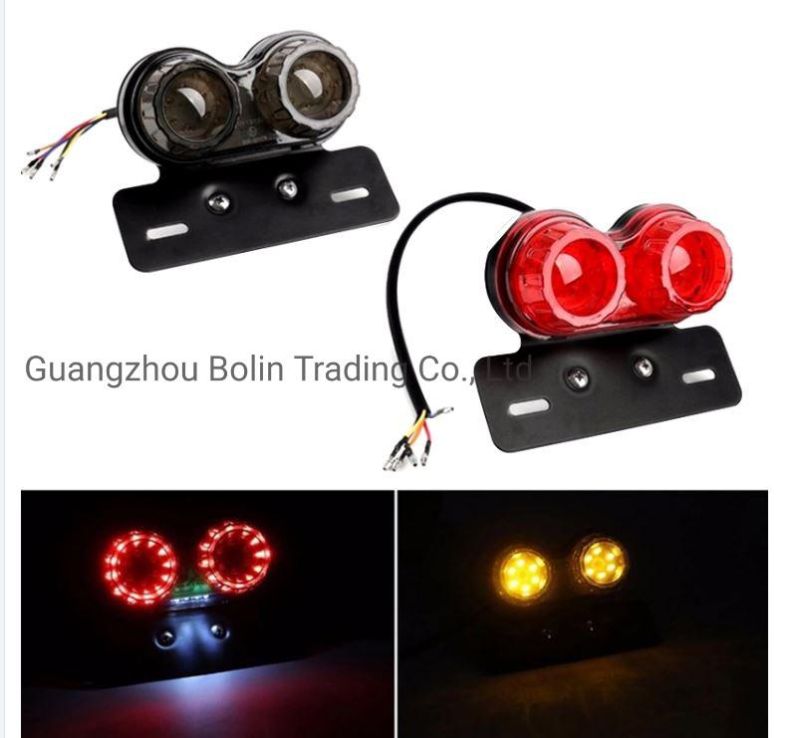 Universal Motorcycle Dual LED Tail Light Smoked Lens Plastic Integrated Light Turn Signal Brake Light Rear Driving Lamp