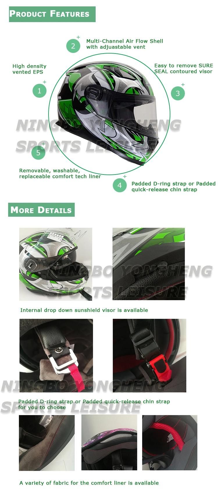 ECE/DOT Decal Color Quick Release Buckle Sports Motorcycle Helmet