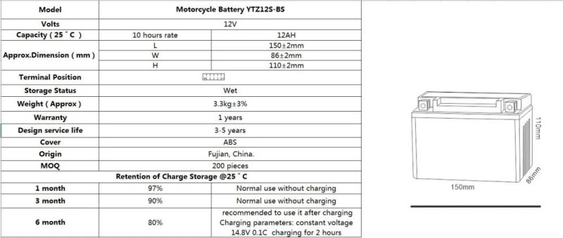 TCS Sealed Maintenance Free Motorcycle Battery YTZ12S-BS