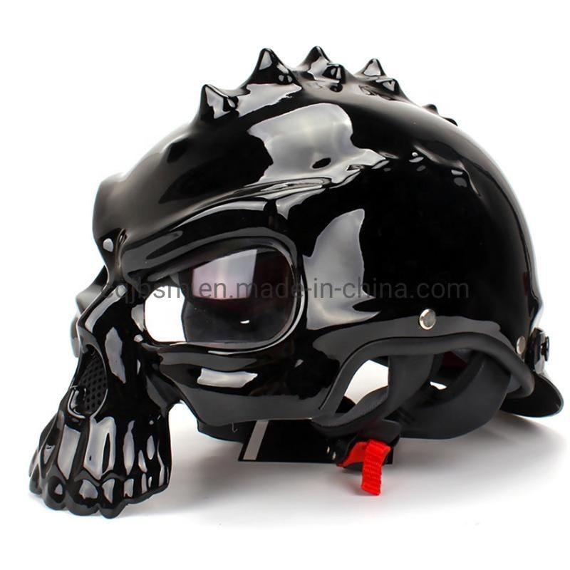Cqjb Skull Open Half Face Vintage Protective Road Cycling Safety Motorcycle Motorbike Summer Sunscreen Breathable ABS Racing Adult Full Face Helmet