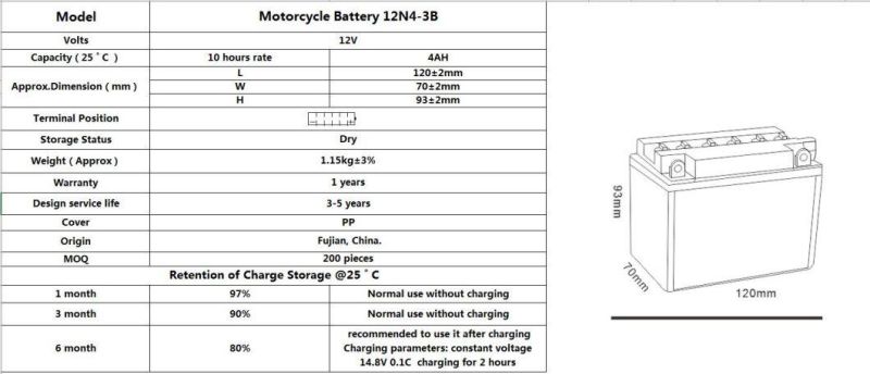 TCS Dry Charged Lead Acid Motorcycle Battery 12N4-3B