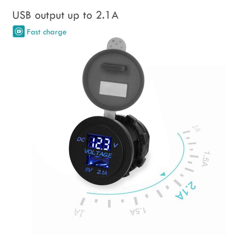 USB Charger Socket Adaptor Power Outlet with LED Voltmeter 12V