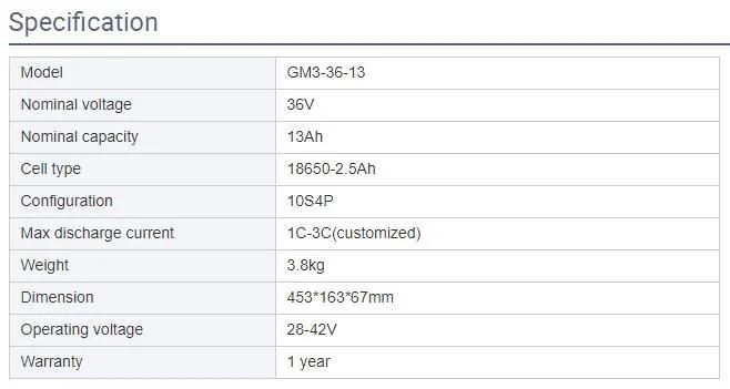 CE/Un38.3/MSDS Approved 36V 13ah 14ah 15ah 250W 350W 500W Lithium Phosphate E-Bike Battery E-Bicycle Battery Rechargeable Battery