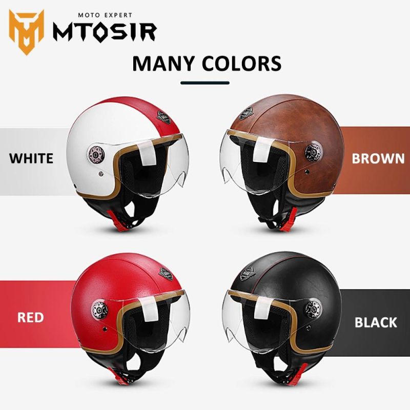 Mtosir Motorcycle Half Face Helmet Universal Four Seasons Multi-Colors Brown Leather Motorcycle Accessories Adult Full Face Flip Helmet Motorcycle Helmet