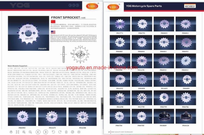 Yog Motorcycle Spare Parts Front Sprocket for Ax100 Bajajpulsar135 Bajajboxer Dy100 Gn125