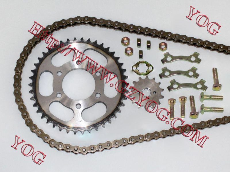 Yog Motorcycle Spare Parts Chain and Sprocket Transmission Set Dy100 Cg125 Bajajpulsar135