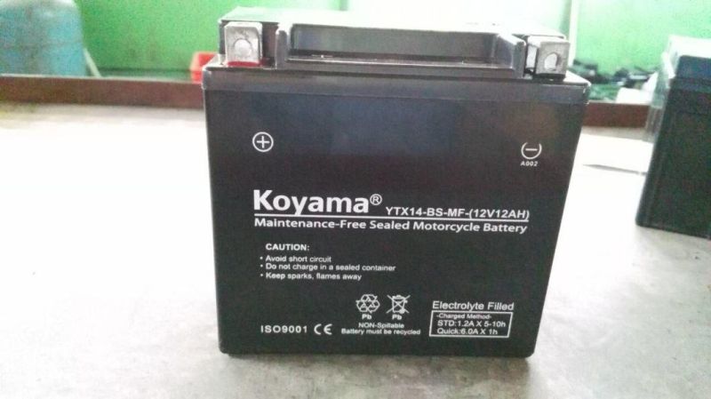 Sealed Motorcycle Battery Ytx14-BS 12V14ah Gel Type