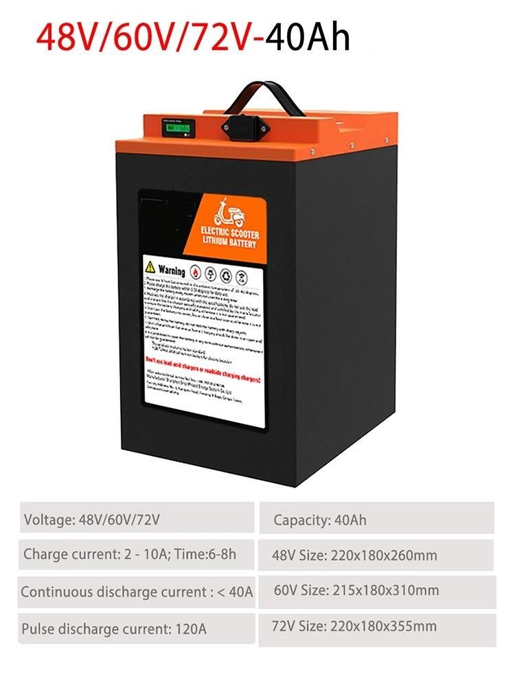 72V 40ah Electric Bike LiFePO4 Lithium Ion Battery 48V 60V 72V 25ah 30ah 50ah 60ah 80ah 100ah 3000W LFP Lithium Battery for Electric Motorcycle