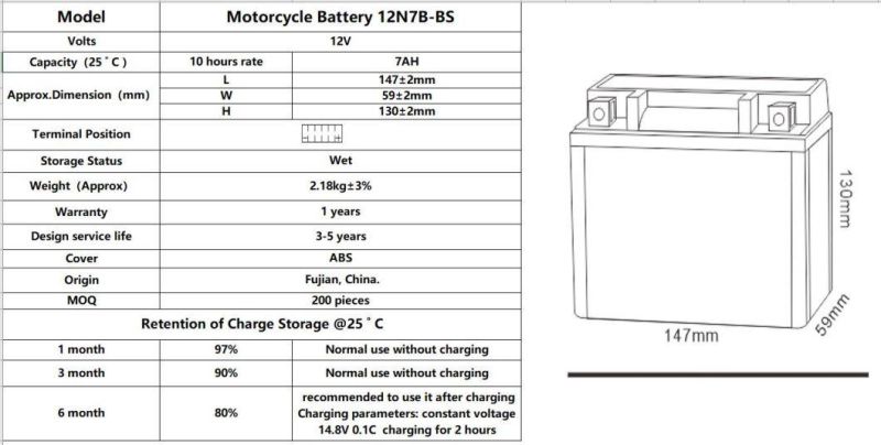 TCS Motorcycle Gel Maintenance Free Battery GEL-12N7B-BS