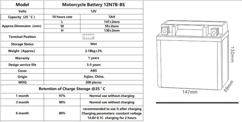 TCS Motorcycle Gel Maintenance Free Battery GEL-12N7B-BS