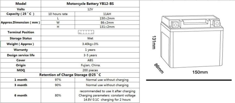 TCS Sealed Maintenance Free Motorcycle Battery YB12-BS