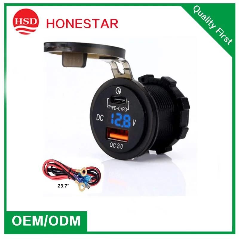 Motorcycle Type C and Fast Charger with Voltage Display and Waterproof Cap