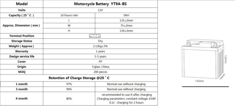China 12V 9AH Dry Charged Maintenance Free Motorcycle Battery for Common Motorcycle