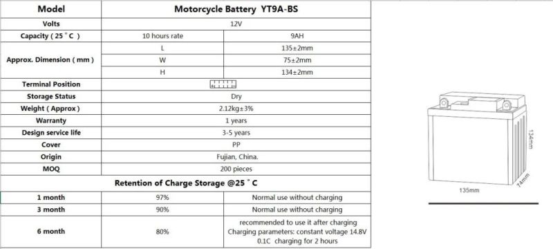 China 12V 9AH Dry Charged Maintenance Free Motorcycle Battery for Common Motorcycle