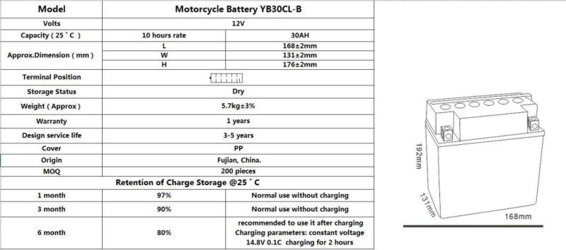 TCS Motorcycle Battery Dry Charged Lead Acid Battery YB30CL-B