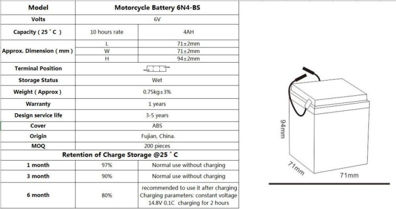 Sealed Maintenance Free Motorcycle Battery TCS 6N4-BS