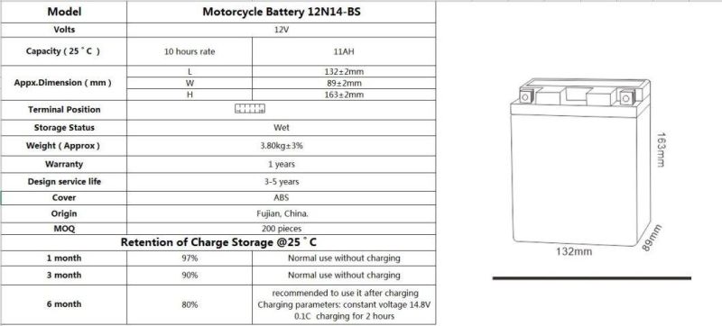 TCS 12v 11ah Sealed Maintenance Motorcycle Battery for Common motorcycle