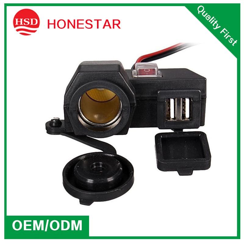 Motorcycle Handlebar USB Adapter 5V 2.1A 12V Car Cigarette Lighter Outlet Socket with Waterproof Cap Power Switch