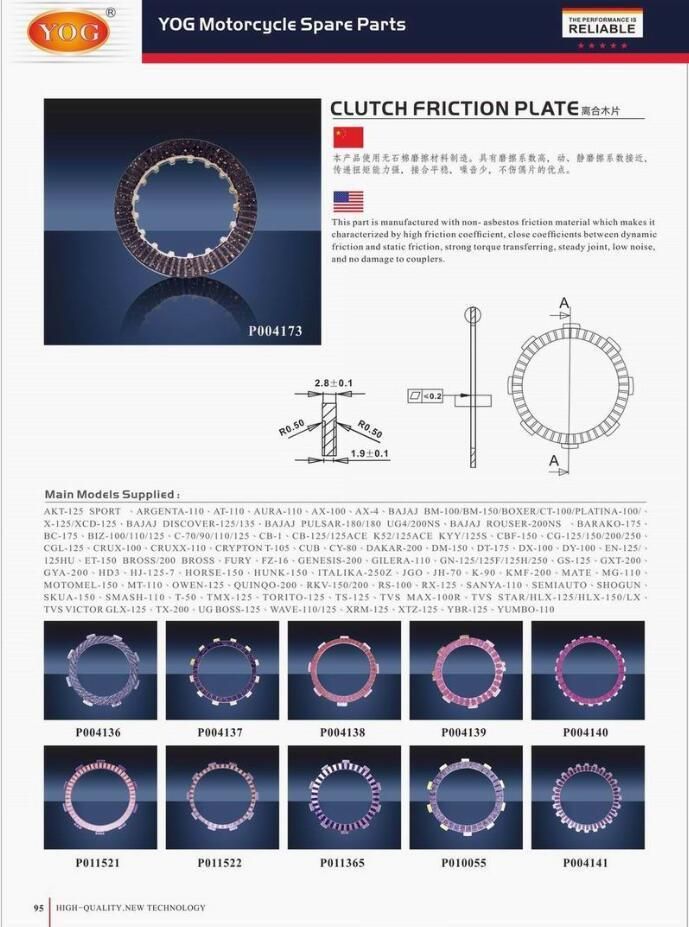 Motorcycle Clutch Plate Friction Plate Clutch Fiber Disco De Friccion Bajaj Boxer Cg150 Tvs Star