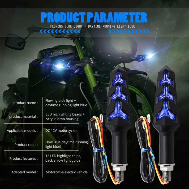 Motorcycle Motorbike Scooter Quad Cruiser off Road Y Shape Indicators Flowing Turn Signal Lights LED Turn Signals 12V 12 LEDs