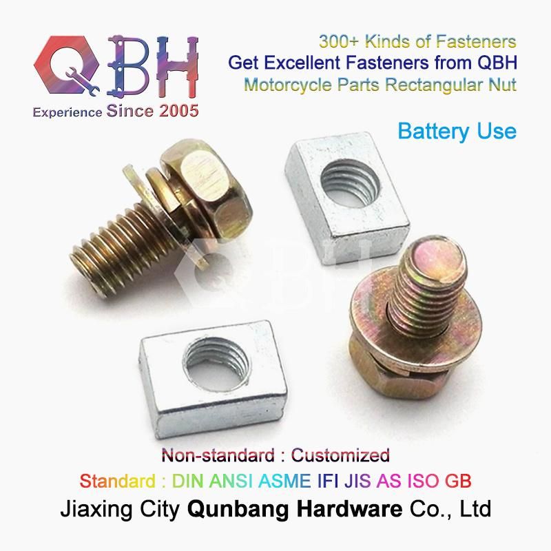 Qbh Manufactures Customized 4.8 Plain M5 M6 Rectangle Autocycle Motor Spare Battery Bolts and Nuts Accessories Component Engine Motorcycle Parts