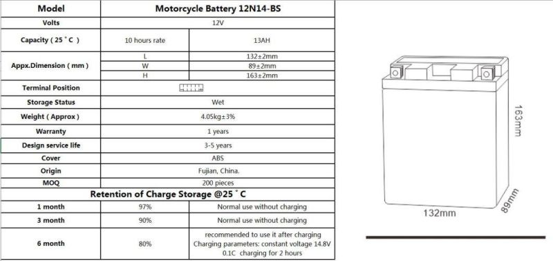 TCS Motorcycle Sealed MF Battery 12N14-BS