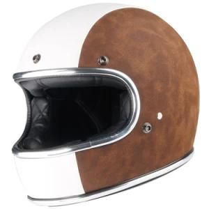Classic Fiberglass/ABS Leather Full Face Motorcycle Helmet DOT Liner Removable