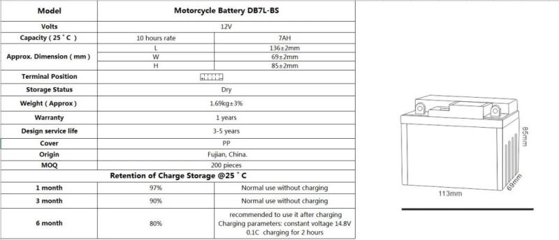 12 Volt 7amp DB7L-BS Hot Sale Battery For Motorcycle Motorcycle Precio De Baterias Para Motos