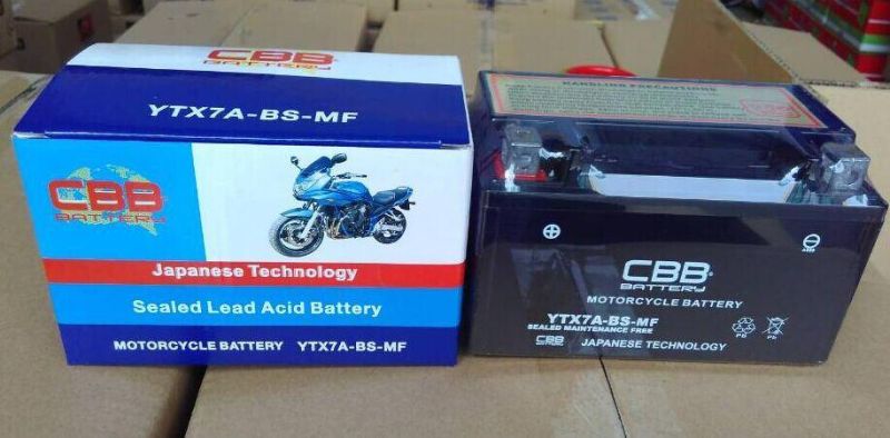 12V 7ah Long Life Starting Motorcycle Battery Ytx7a-BS