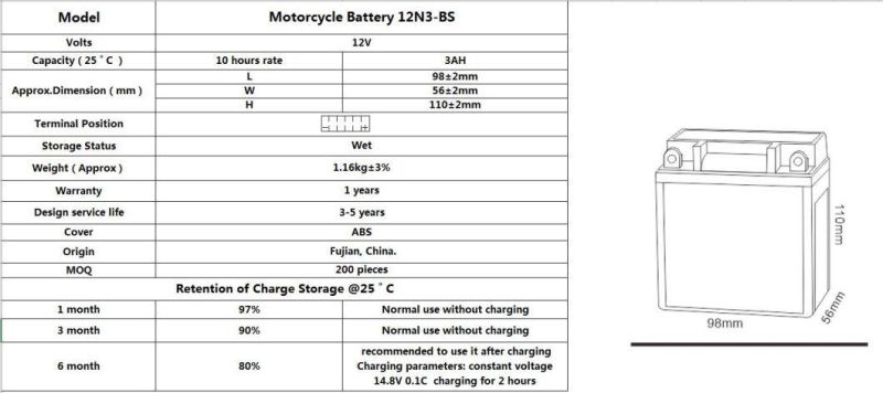 TCS Maintenance Free Gel Motorcycle Battery  GEL-12N3-BS