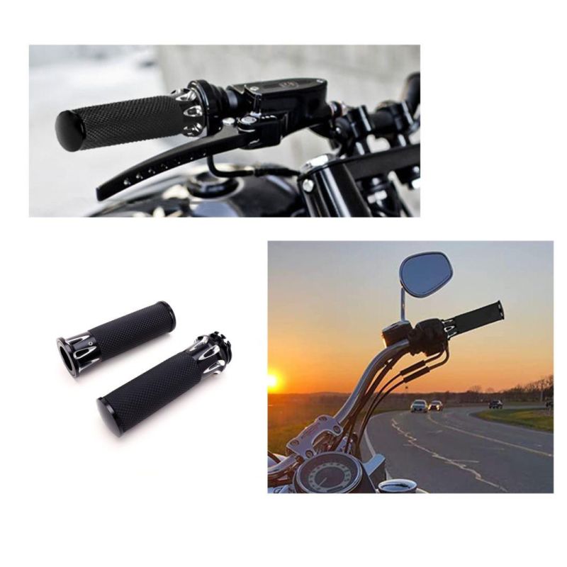 Motorcycle 1 Inch Handlebar Grips Black CNC Throttle Grip 25mm Universal Hand Grip